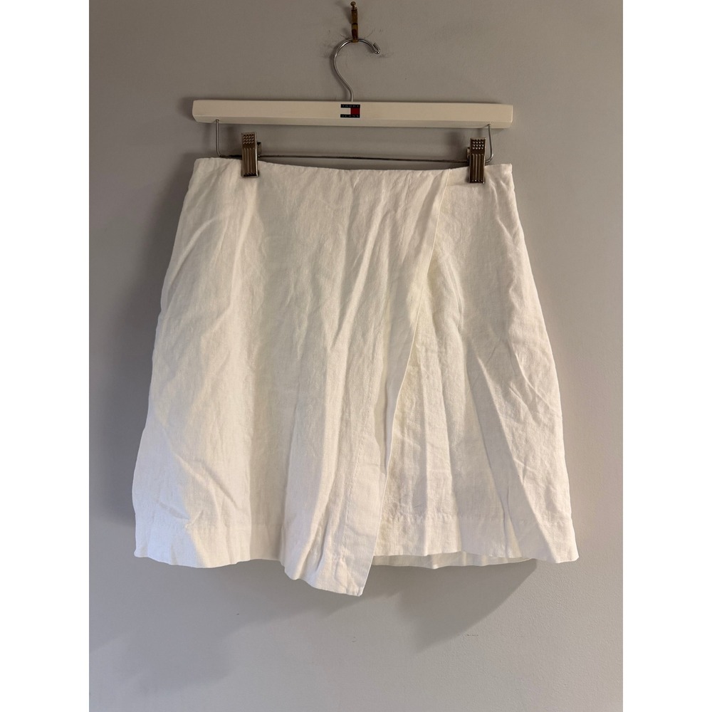 A New Day Wrap Front Skirt Women's 4 White NWT Linen Blend‎ Mini Skirt
